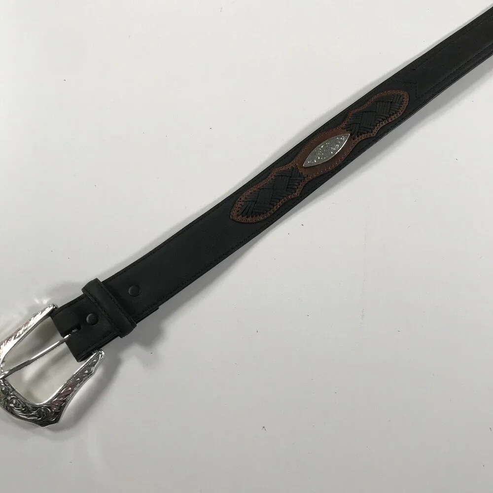 DDD 3D Leather Belt Western Black Black Brown Cowboy Rodeo 36-40'